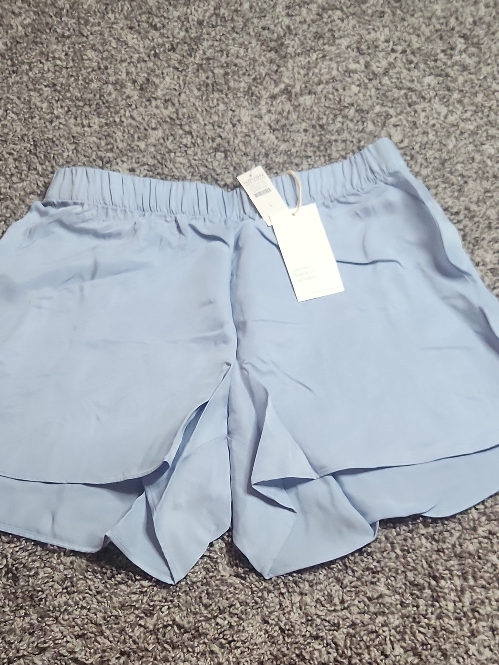 Haven Well Within  Light Blue Ruffle-Hem Lounge Shorts with Elastic Waist